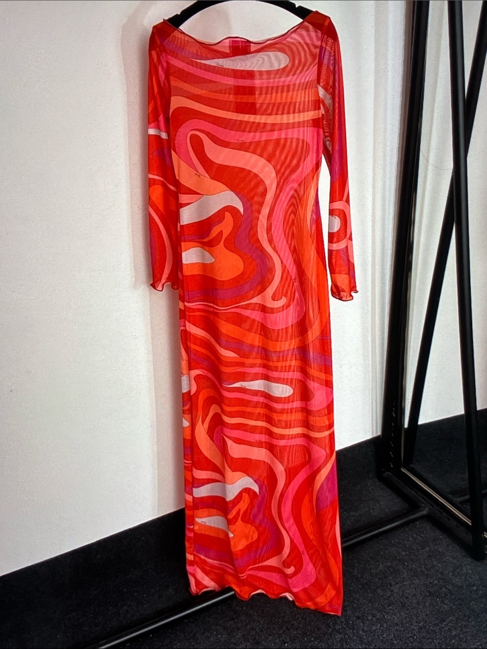 Emilio Pucci Red and Pink Wave-Print Long Maxi Dress Size M